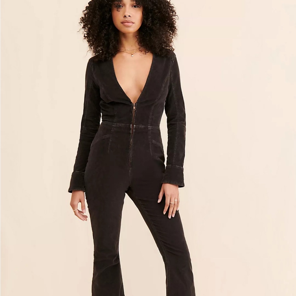 Free People Deep V-Neck Black Jumpsuit